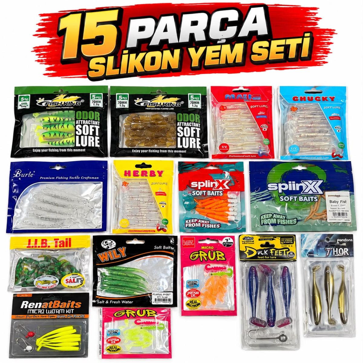 15 PARÇA TATLI - TUZLU SU SLİKON YEM SETİ